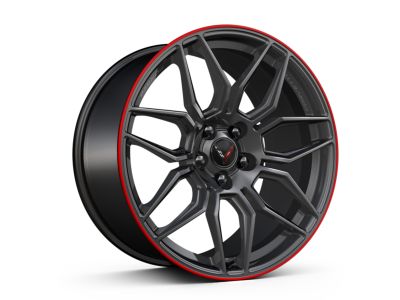 GM 20x10-Inch Forged Aluminum Spider-Design Front Wheel in Satin Graphite with Red Stripe 85622293