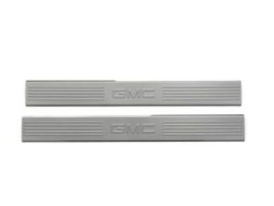 GM Front Door Sill Plates in Brushed Stainless Steel with GMC Logo 17802522