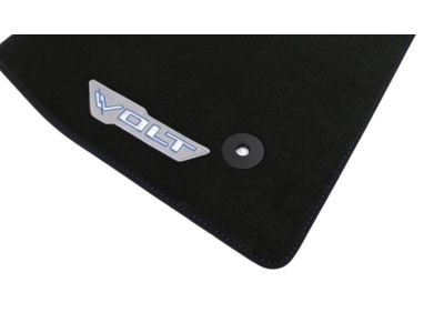 GM First-and Second-Row Premium Carpeted Floor Mats in Jet Black with Blue Stitching and Volt Script 23333664