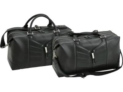 GM Two-Piece Premium Leather Travel Bag Set in Jet Black with Crossed Flags Logo 87850650