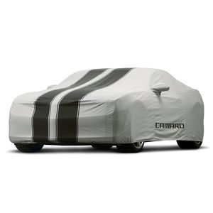 GM Premium All-Weather Car Cover in Gray with Black Stripes and Camaro Script 92223304