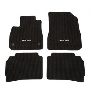 GM Front and Rear Carpeted Floor Mats in Black with Malibu Logo 23420838