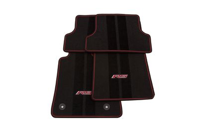 GM Front and Rear Carpeted Floor Mats in Jet Black with Adrenaline Red Stitching and RS Logo 23378908