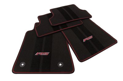 GM Front and Rear Carpeted Floor Mats in Jet Black with Adrenaline Red Stitching and RS Logo 23378908