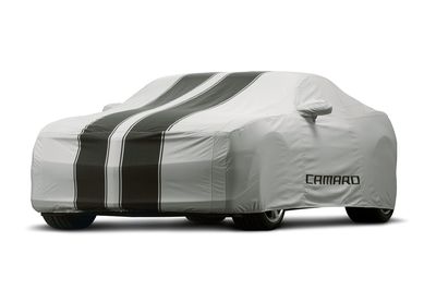 GM Premium All-Weather Car Cover in Gray with Black Stripes and Camaro Script 92223304