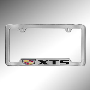 GM License Plate Frame by Baron & Baron in Chrome with Multicolored Cadillac Logo and Black XTS Script 19330365