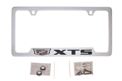 GM License Plate Frame by Baron & Baron in Chrome with Multicolored Cadillac Logo and Black XTS Script 19330365